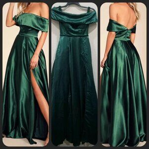 LULUS Greatest Hits Forest Fairy Green Satin Romantic Maxi Party Dress Large NEW